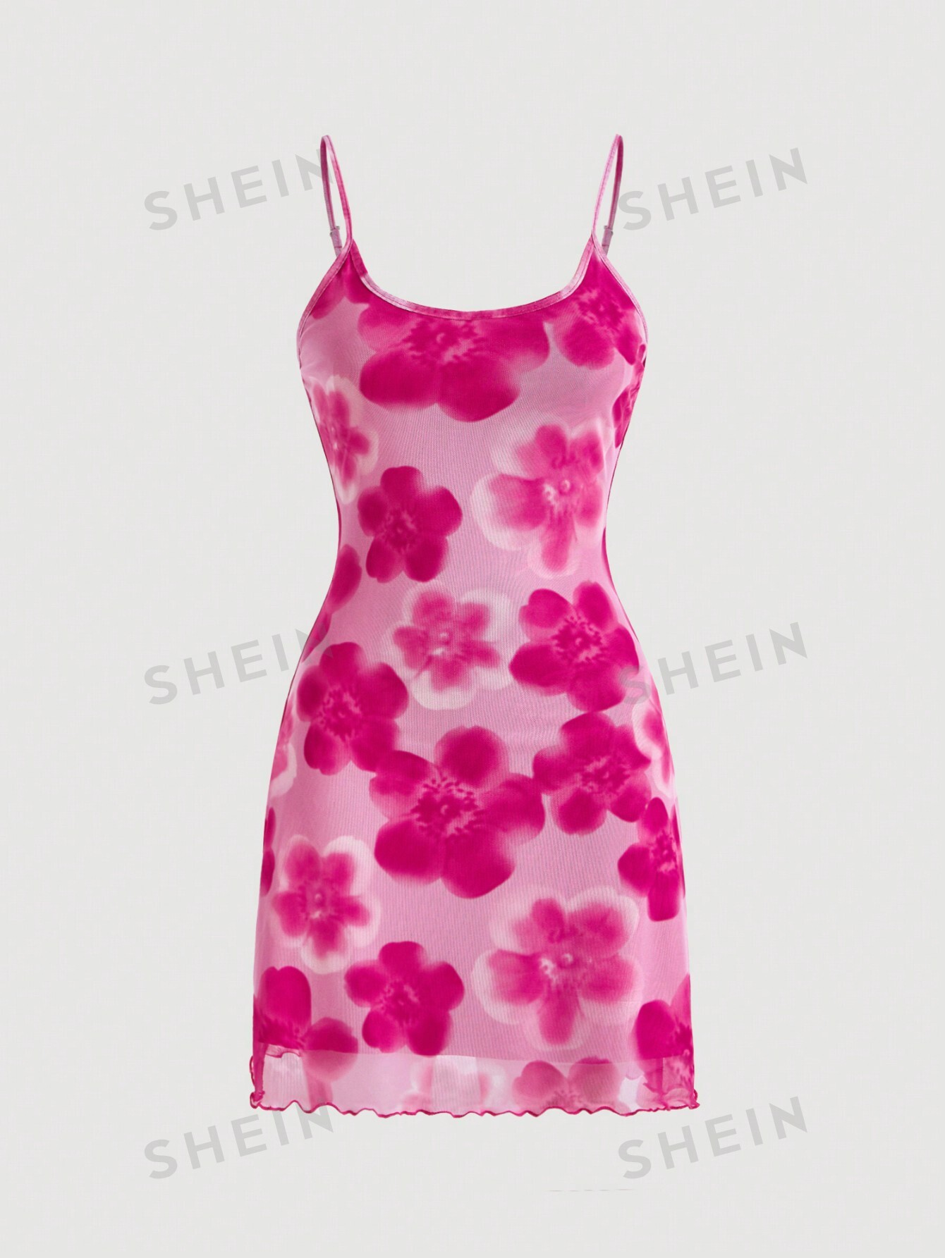 SHEIN Платье-комбинация Qutie с цветочным принтом, розовый