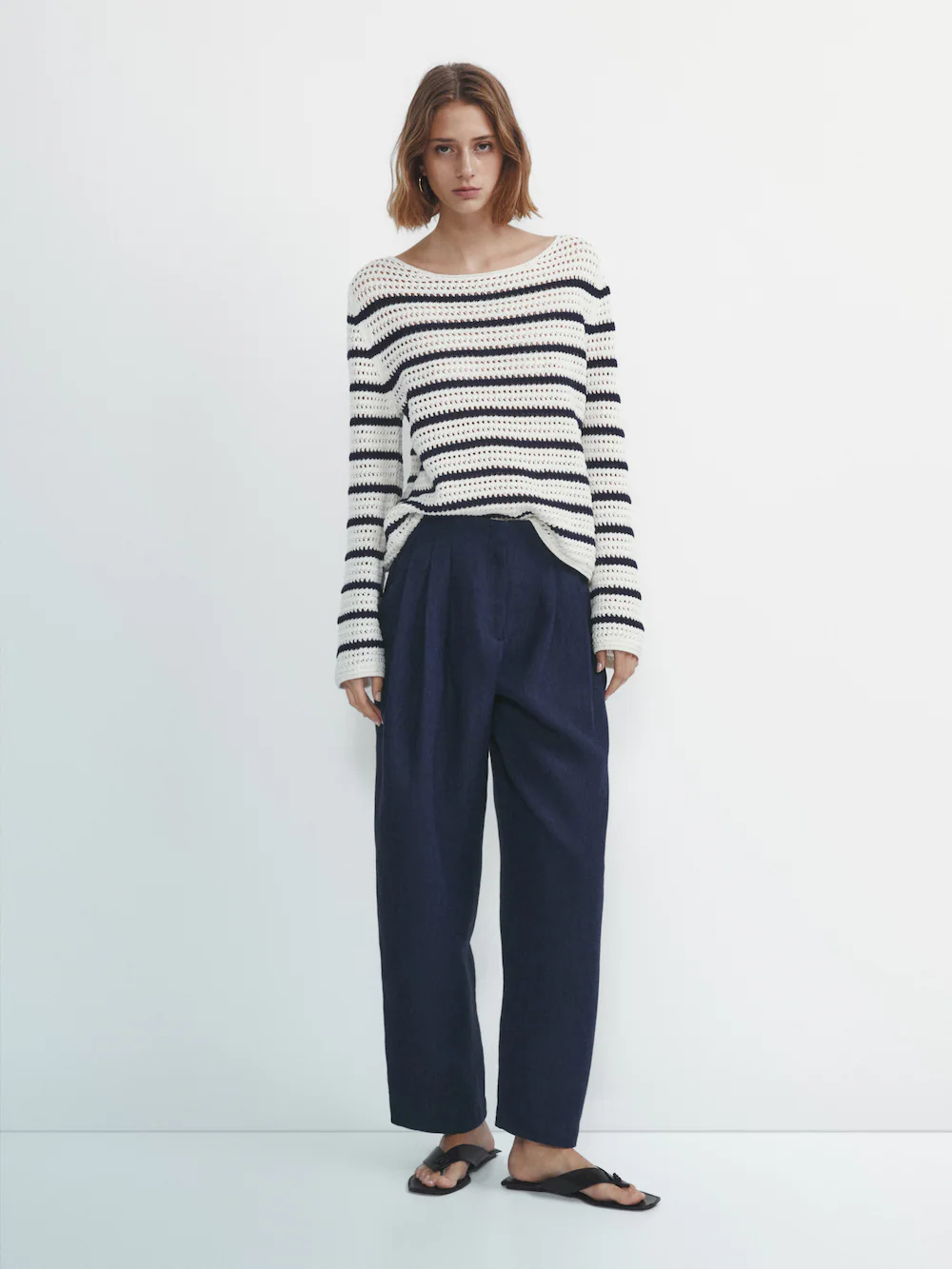 

Трикотажный свитер в полоску Massimo Dutti, кремовый, Бежевый