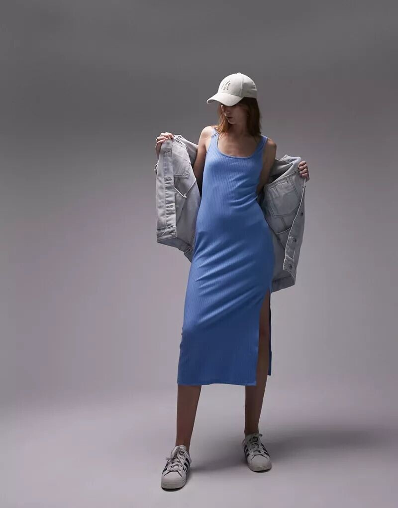 

Синее трикотажное платье в рубчик Topshop