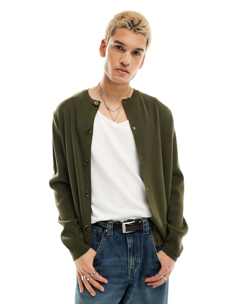 

ASOS DESIGN – вязаный кардиган цвета хаки с круглым вырезом
