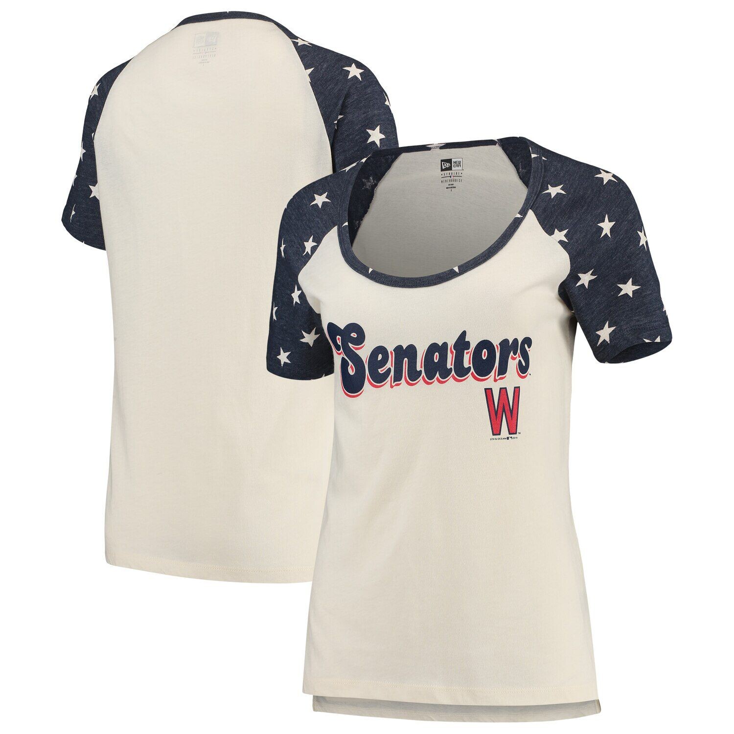 

Женская футболка New Era кремового/темно-синего цвета Washington Nationals Baby Jersey со звездами реглан New Era, Синий