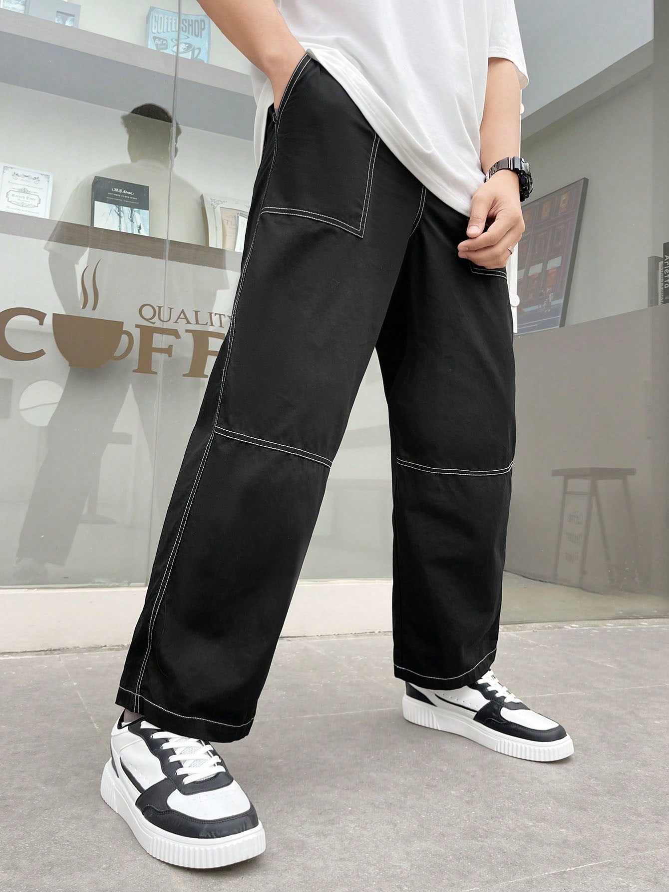 Мужские повседневные тканые брюки с карманами Manfinity Homme, черный фото