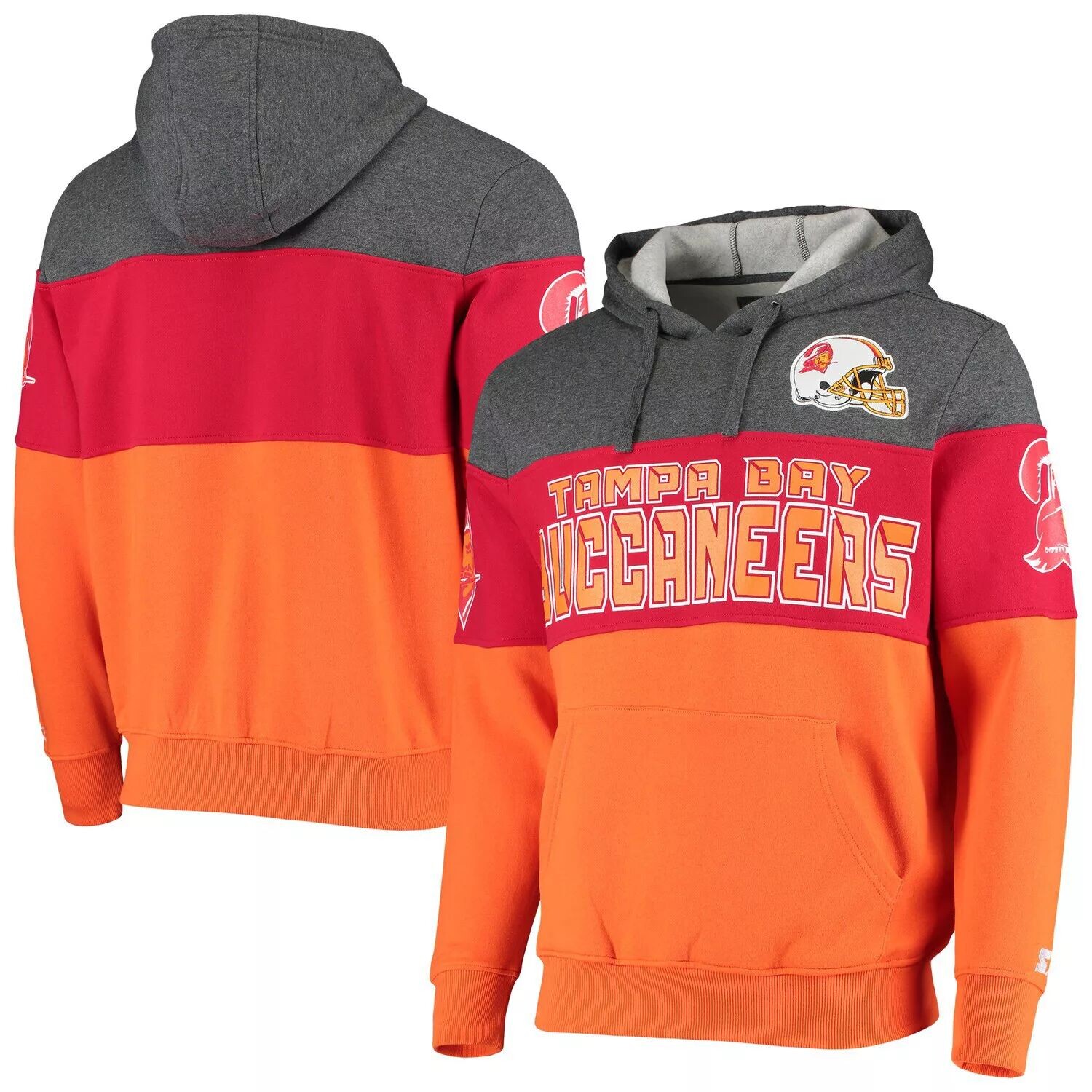 

Мужской стартовый серый/красный пуловер с капюшоном Tampa Bay Buccaneers Extreme Fireballer Throwback Starter