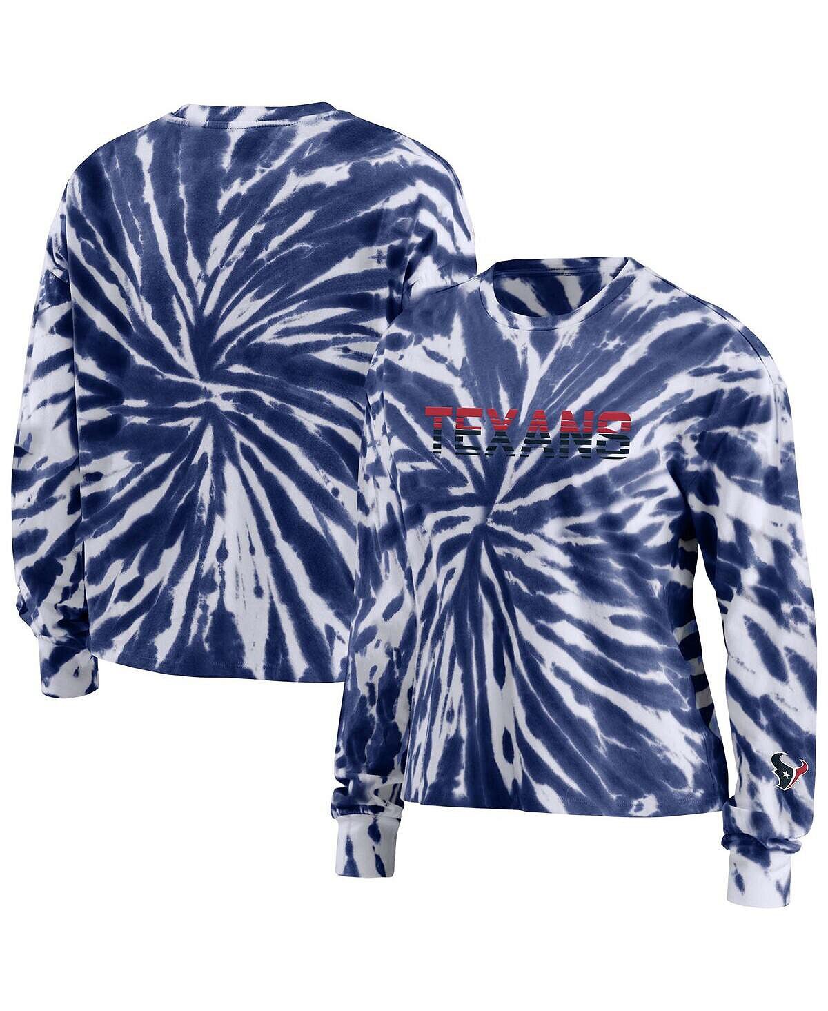 

Женская темно-синяя укороченная футболка с длинными рукавами Houston Texans Tie Dye WEAR by Erin Andrews, темно-синий