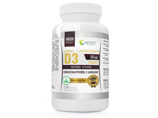 Wish, Витамин D3 50мкг 2000МЕ + пребиотик, 120 капсул.