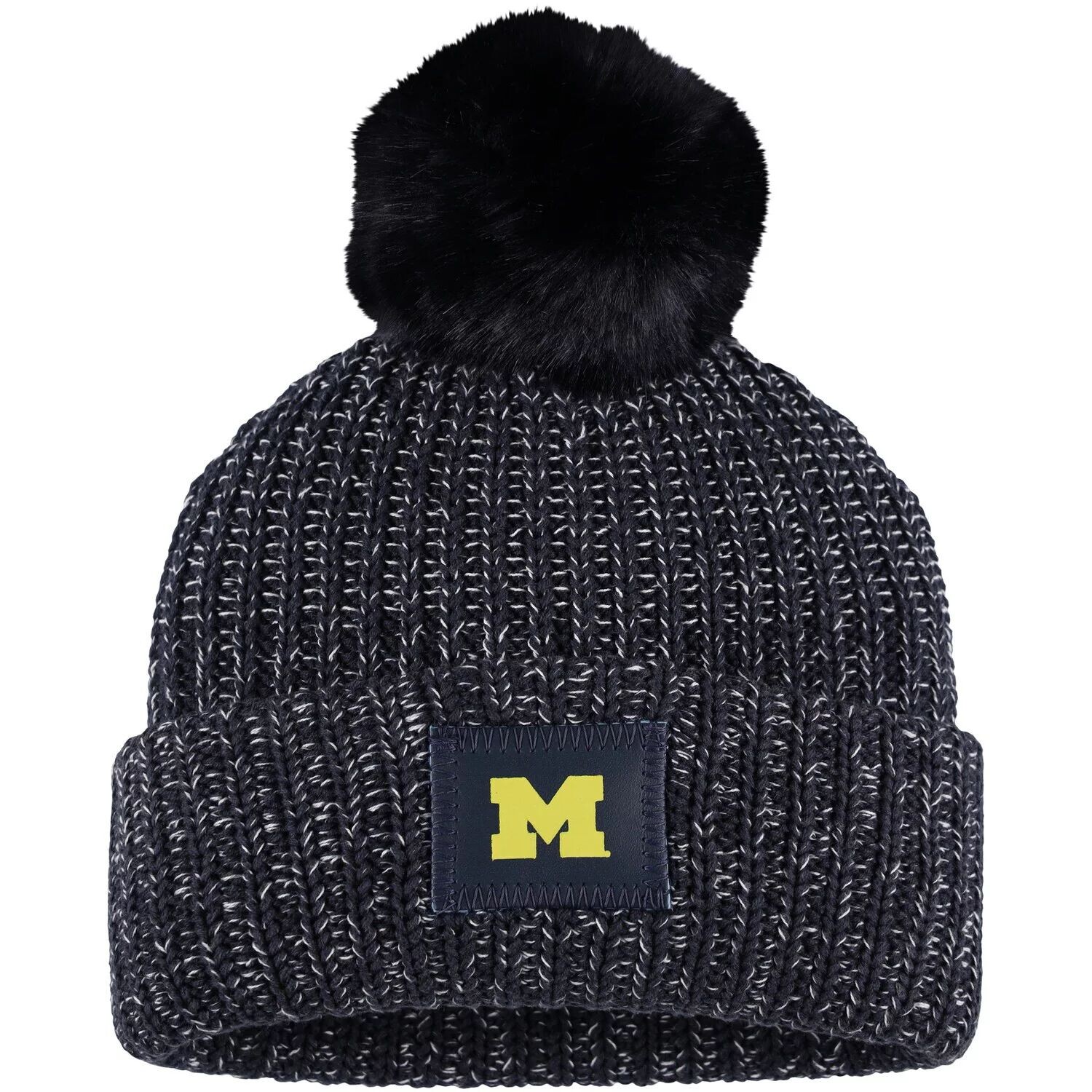 

Женская темно-синяя вязаная шапка с манжетами и помпоном Love Your Melon Michigan Wolverines