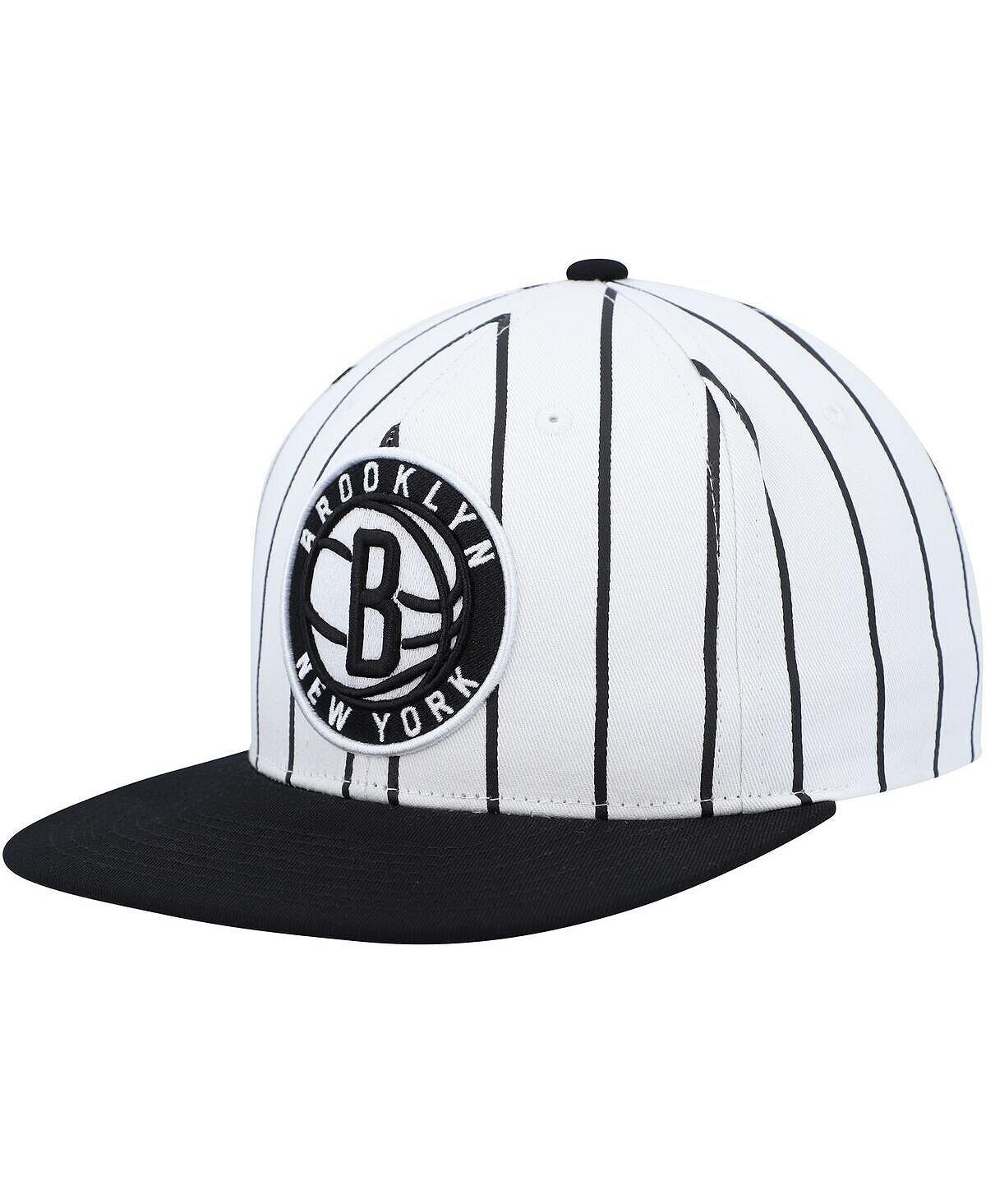 

Мужская белая кепка Snapback Brooklyn Nets из твердой древесины в тонкую полоску Mitchell & Ness