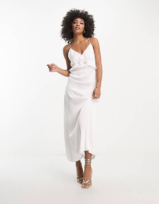 

Белое атласное платье макси с оборками Vila Bridal, Белый