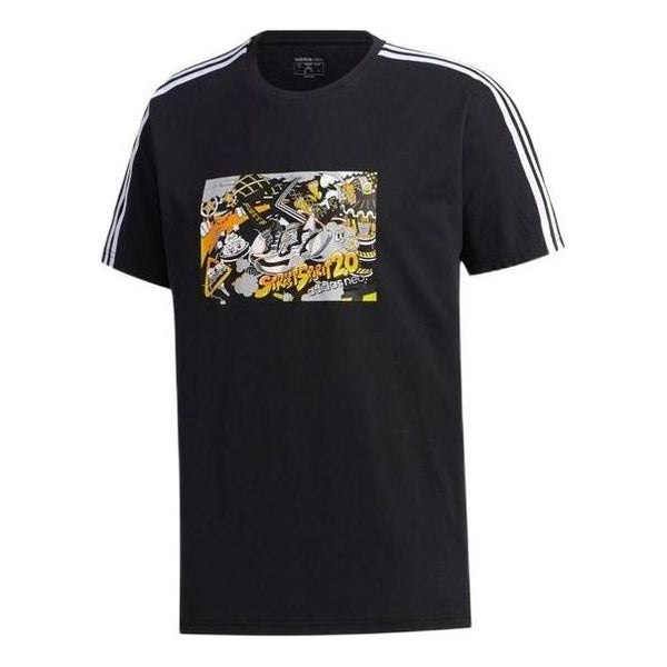 Футболка Men's adidas neo Casual Breathable Sports Stripe Printing Short Sleeve Black T-Shirt, черный