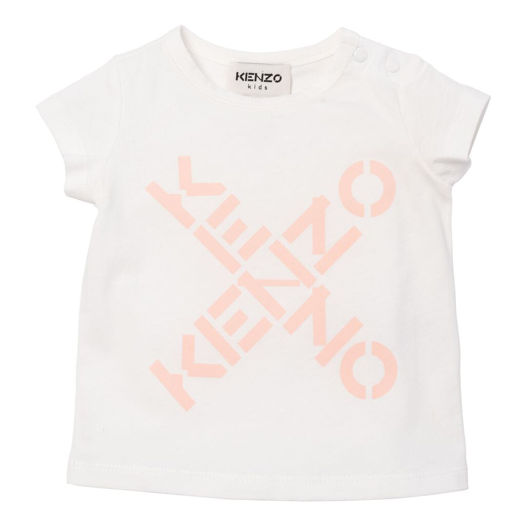 Бело-розовая футболка с логотипом KENZO, белый