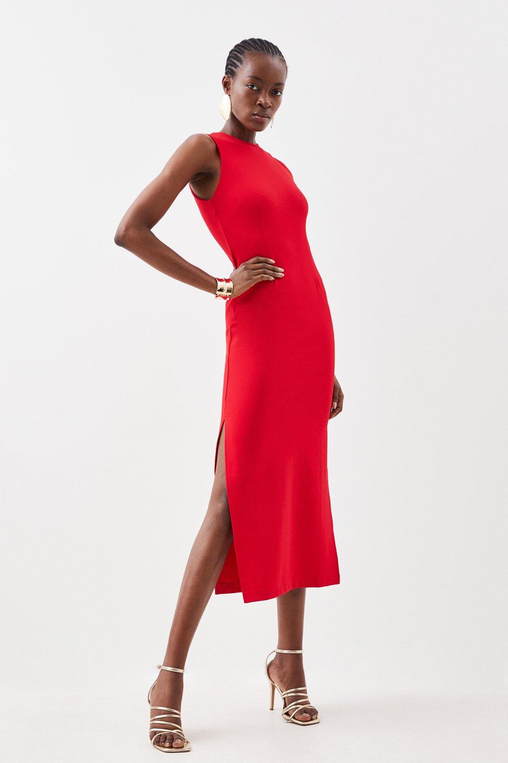 Платье мидакси с круглым вырезом Ponte Karen Millen, красный платье средней длины без рукавов 48 оранжевый