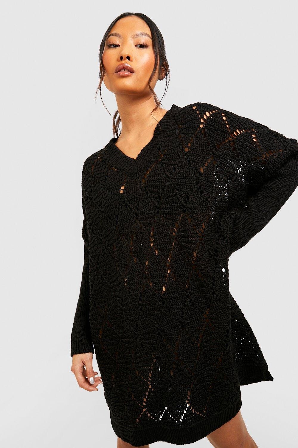 

Трикотажное платье-свитер с v-образным вырезом petite Boohoo, черный