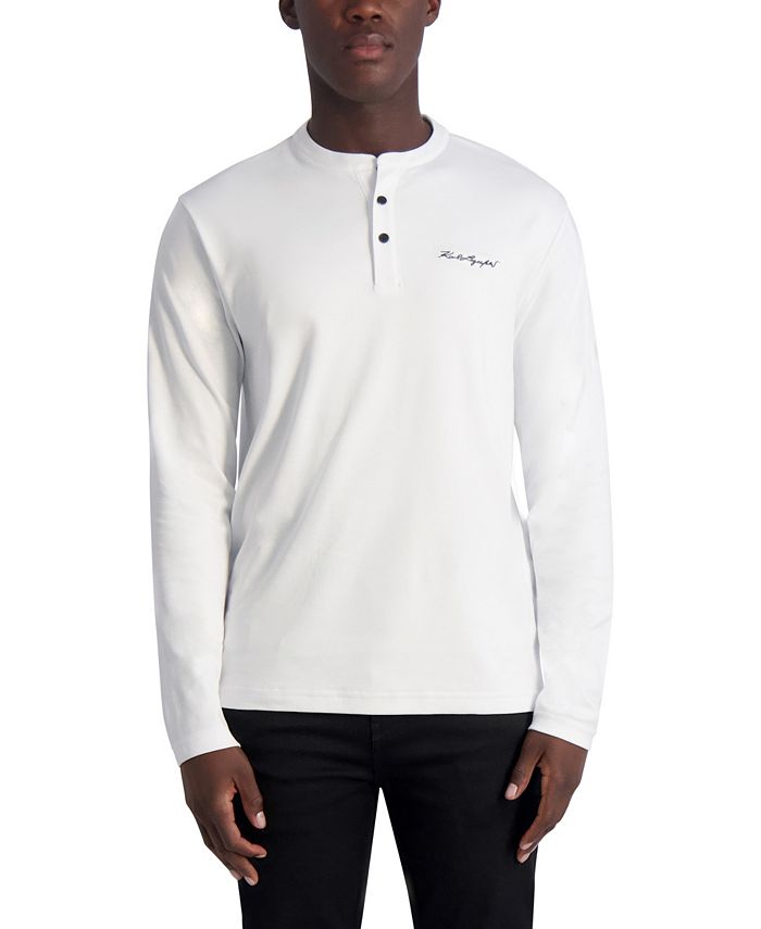 Мужская футболка с длинным рукавом Karl Lagerfeld Signature Henley KARL LAGERFELD PARIS, белый karl lagerfeld мужская футболка с длинным рукавом и тисненым логотипом реглан karl lagerfeld paris черный