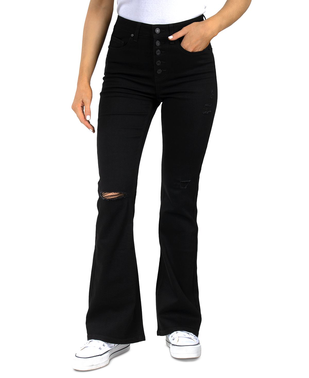 Расклешенные джинсы с высокой талией и рваными рваными джинсами для юниоров Indigo Rein, черный