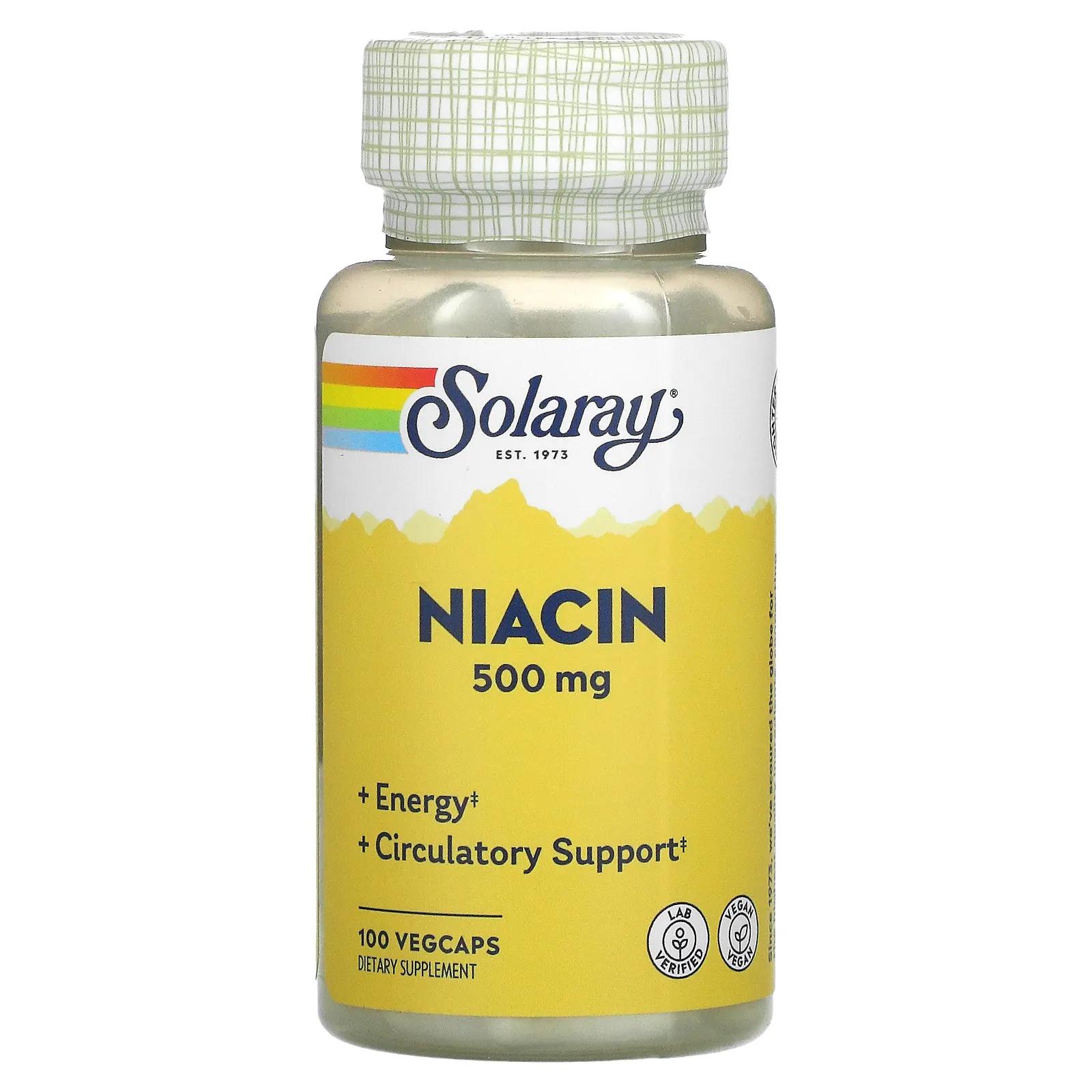 Solaray Ниацин 500 мг 100 растительных капсул l глютамин solaray 500 мг 100 растительных капсул