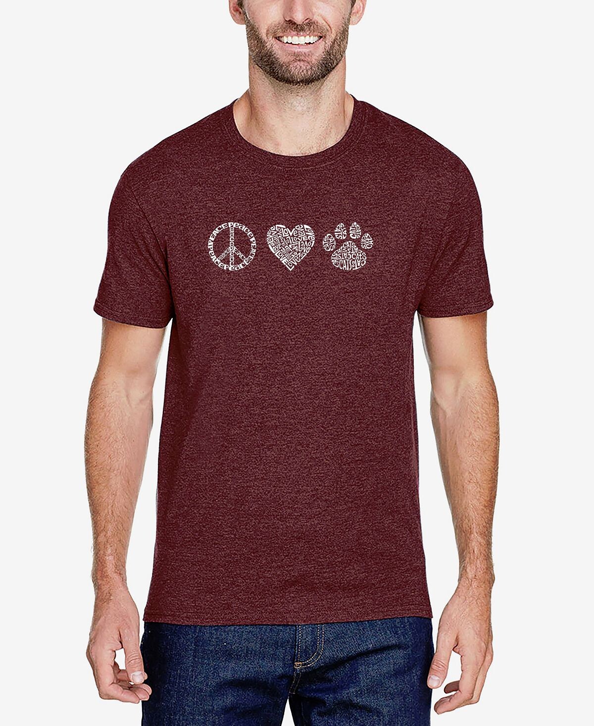 

Мужская футболка premium blend word art peace love cats LA Pop Art, Коричневый
