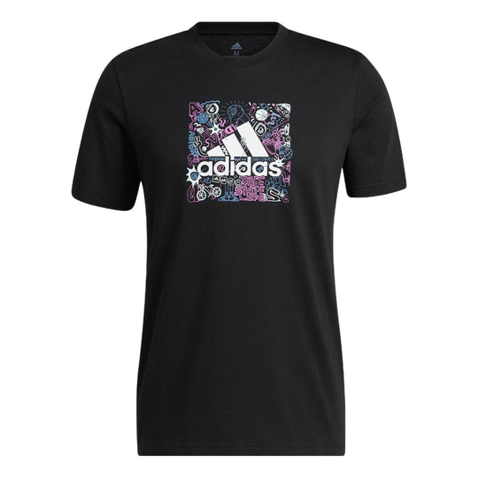 Футболка Adidas Cartoon Graffiti Alphabet Logo Pattern IB9427, черный футболка men s nike logo plant pattern black t shirt dq1034 010 черный