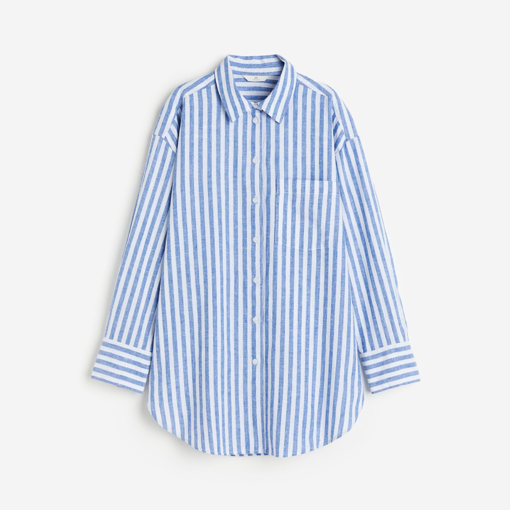 

Рубашка H&M Linen-blend, синий/белый