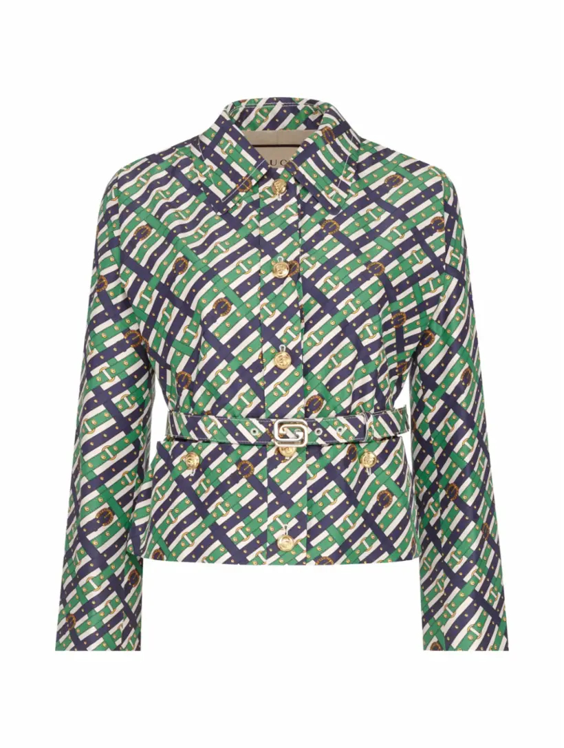 Шелковая куртка с принтом Gucci кофта zarina на пуговицах в горох 42 размер