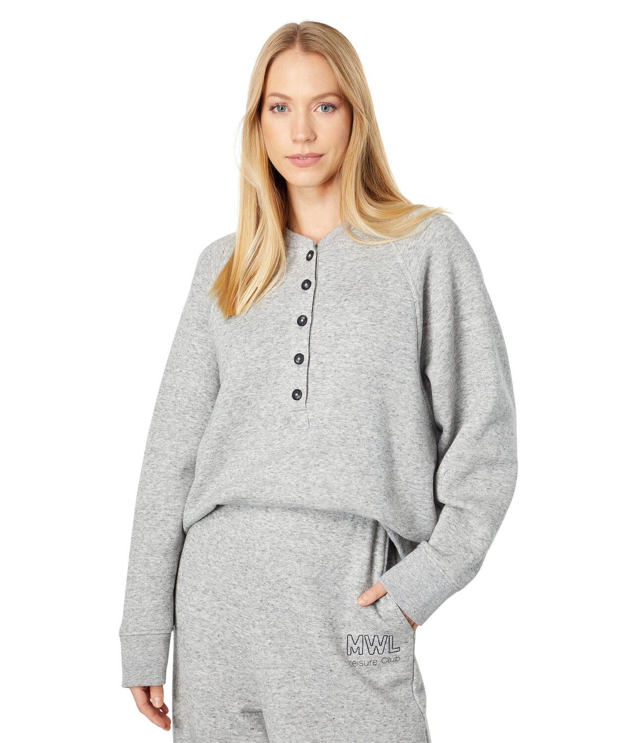 

Пуловер Madewell, MWL Betterterry Henley Sweatshirt, Серый