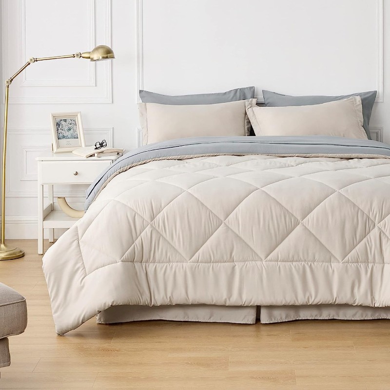 Комплект двуспального постельного белья Bedsure King, 7 предметов, бежевый фланелевое флисовое одеяло kaopey легкое удобное плюшевое одеяло из микрофибры для кровати дивана