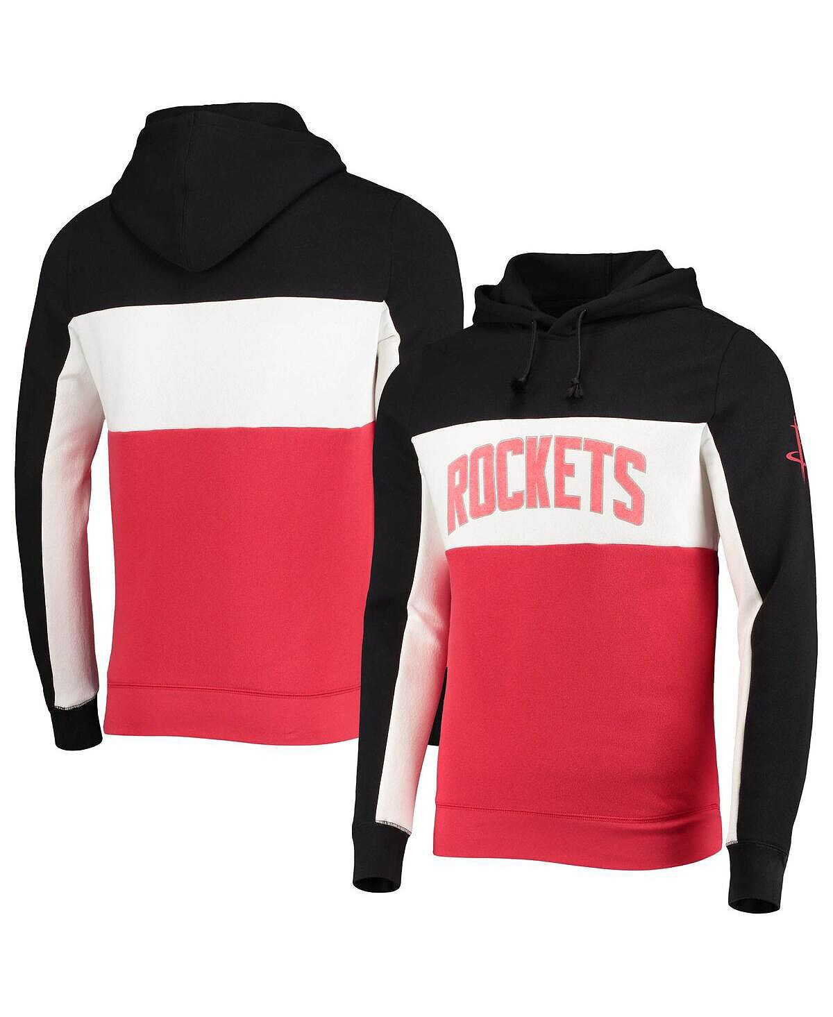 

Мужская черно-белая флисовая толстовка с капюшоном houston rockets wordmark с цветными блоками Junk Food, черно-белый