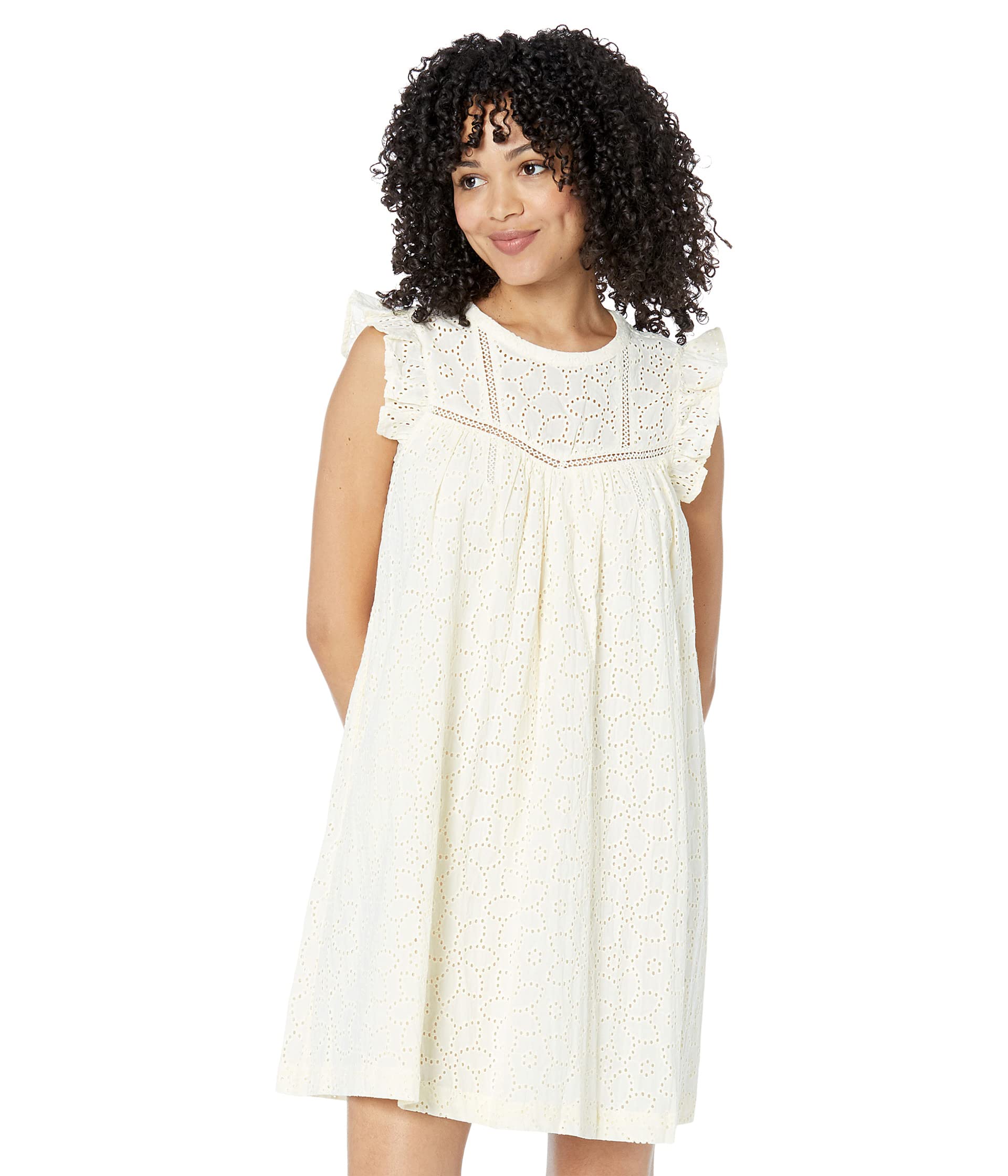 Платье Madewell, Eyelet Ruffle-Sleeve Mini Dress платье truce button front denim eyelet sleeve dress