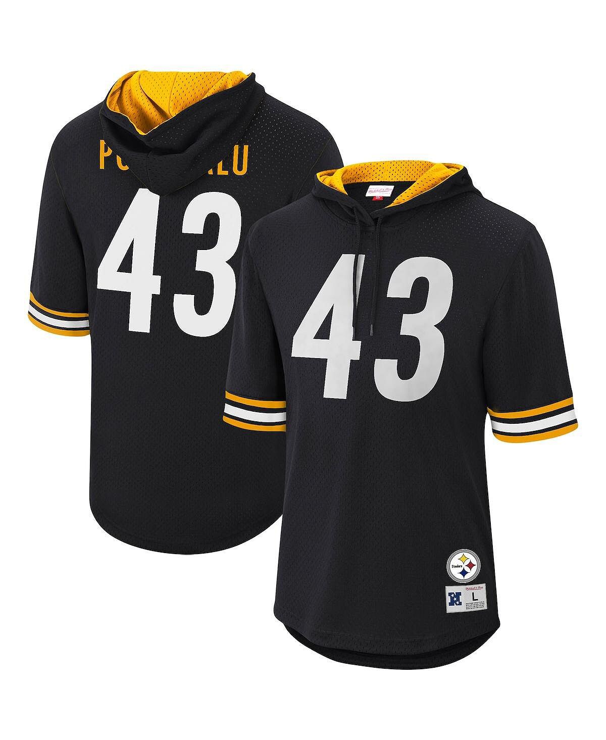 

Мужская футболка с капюшоном troy polamalu black pittsburgh steelers для пенсионеров в сетке с именем и номером Mitchell & Ness, черный