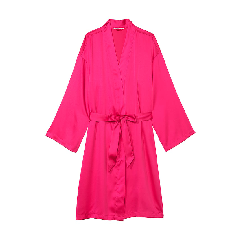 Халат Victoria's Secret Icon Satin Midi, ярко-розовый пижама victoria s secret satin long ярко розовый