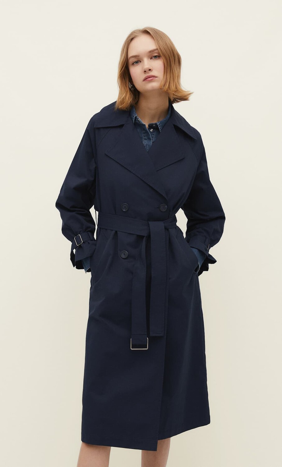 

Длинный тренч из техники Stradivarius, синий