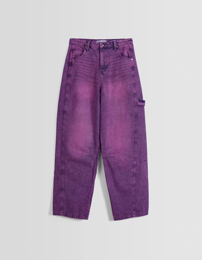 

Брюки Bershka Skater fit with carpenter detail, розовый