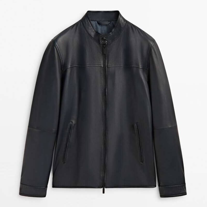 

Кожаная куртка Massimo Dutti Nappa Leather, синий