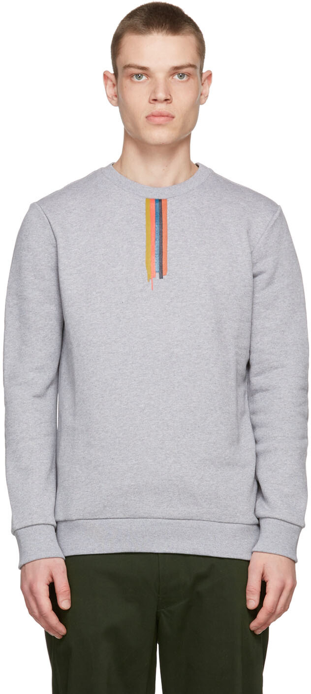

Хлопковая толстовка в серую полоску с росписью Paul Smith, Серый