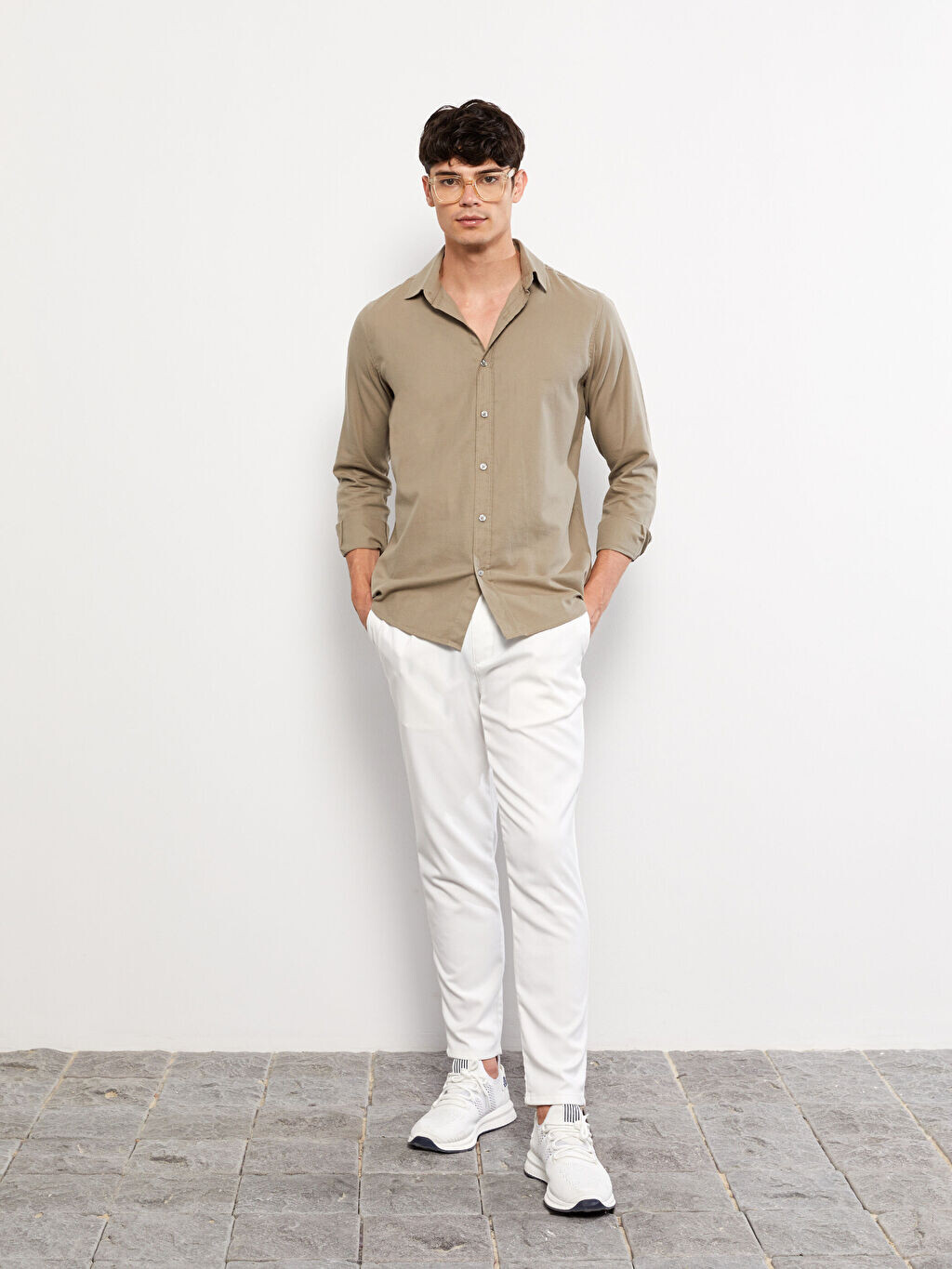 

Мужская рубашка Slim Fit с длинным рукавом из габардина LCW Casual