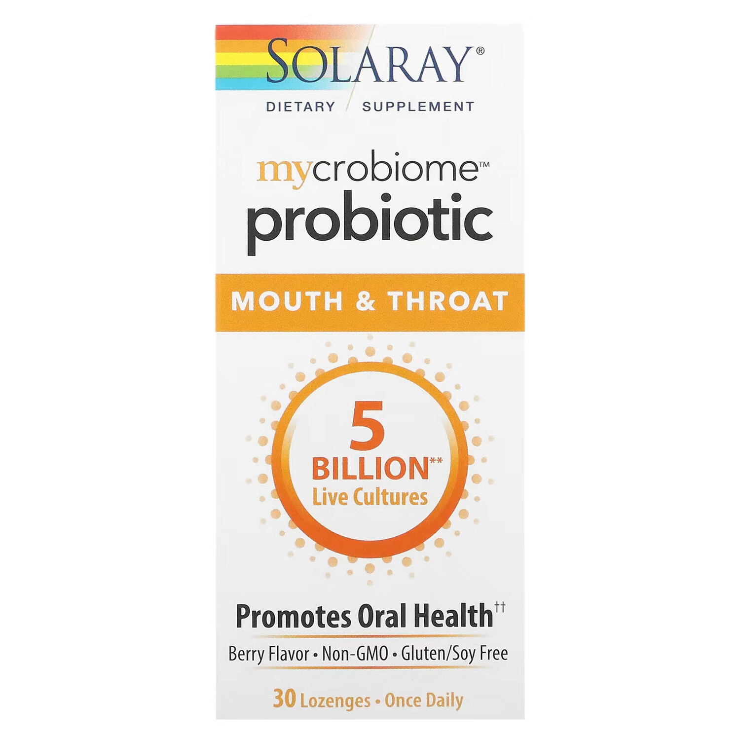 

Solaray, Mycrobiome Probiotic, Mouth and Throat, со вкусом ягод, 5 млрд, 30 леденцов