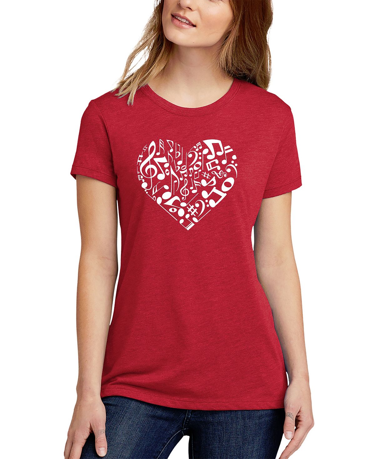 Женская футболка premium blend word art с нотами сердца LA Pop Art, красный