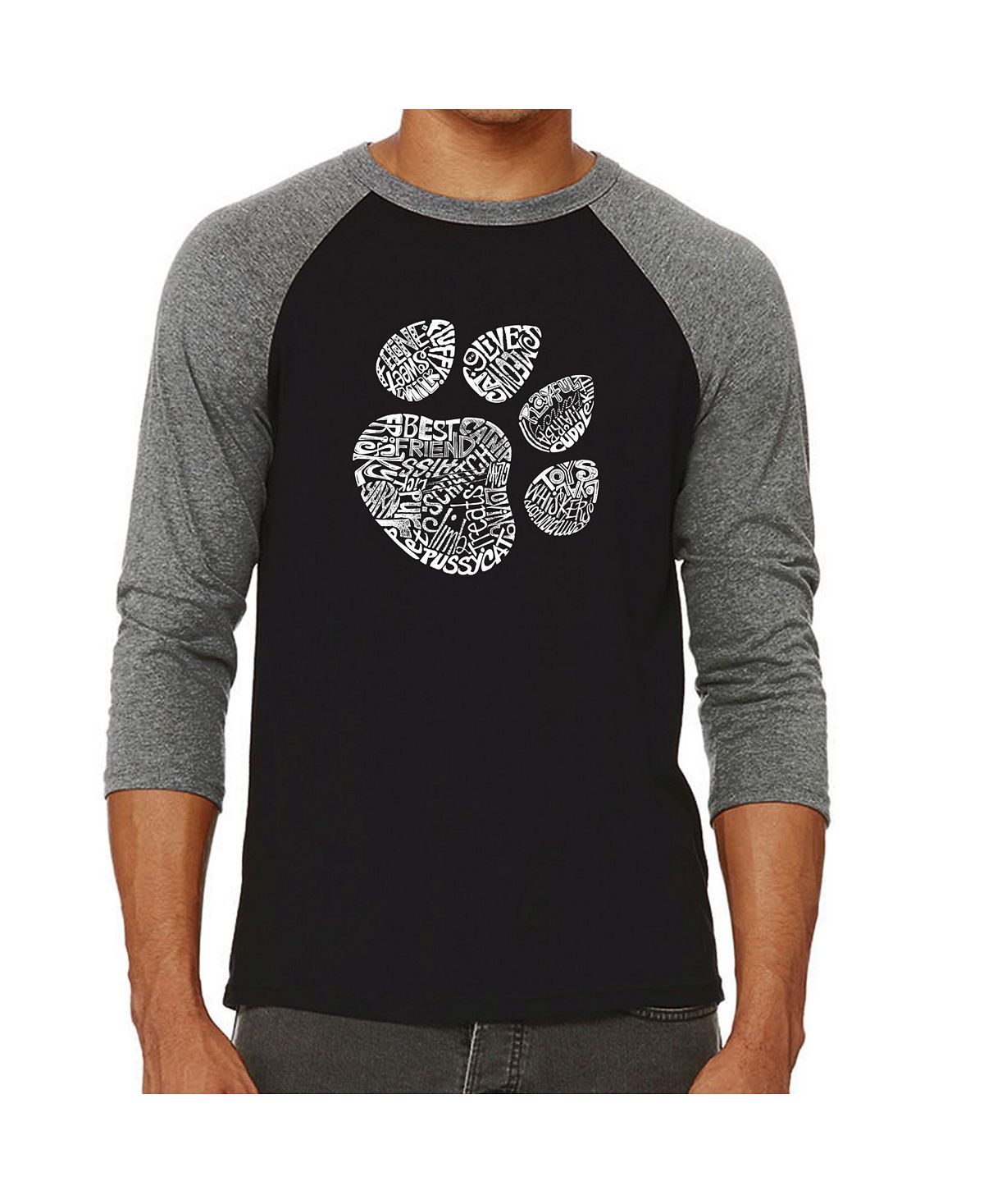 Мужская футболка с изображением реглан и надписью cat paw LA Pop Art, серый карандаш в виде кошачьей лапы 1 шт