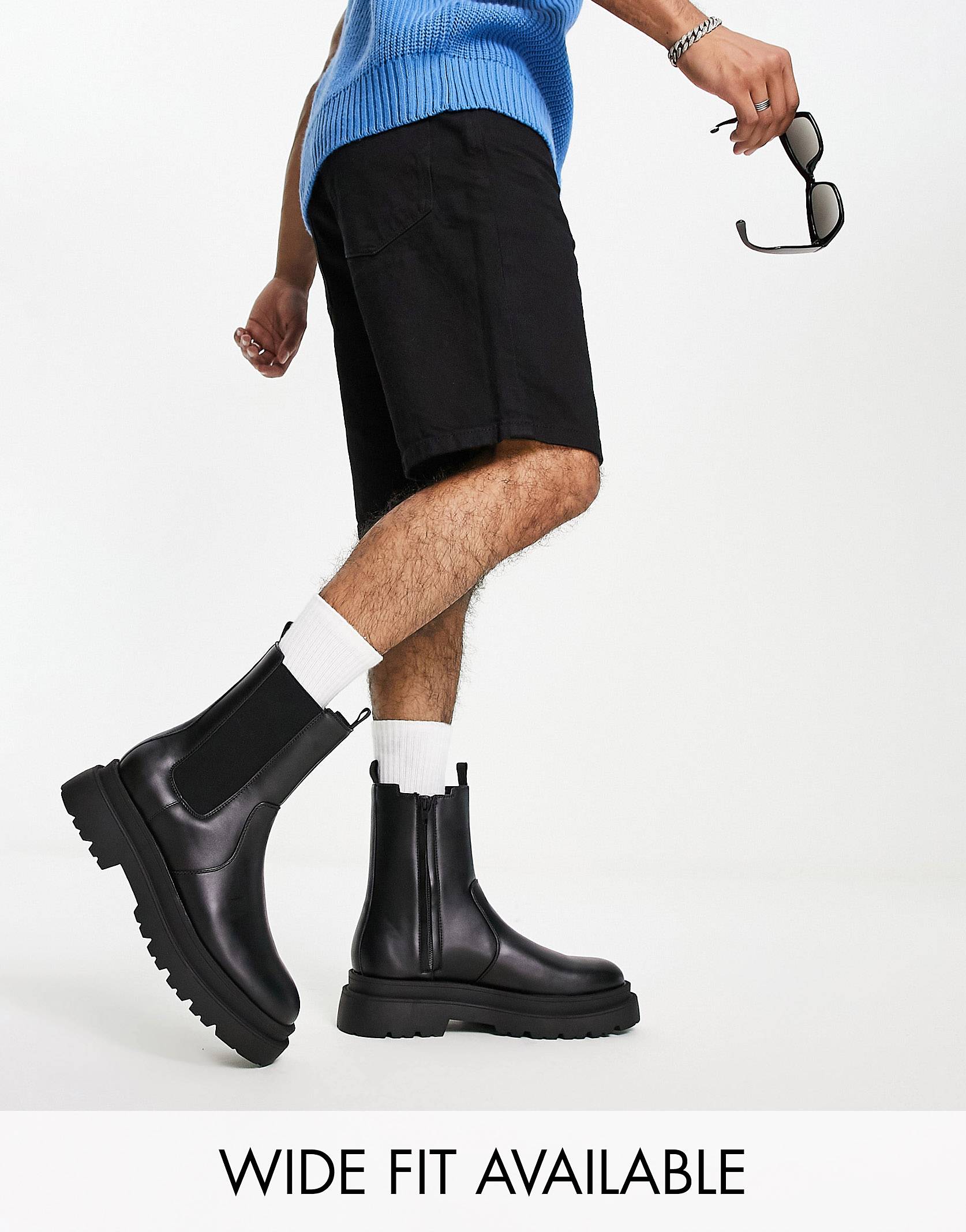 Массивные ботинки челси из искусственной кожи Asos Design, черный – купитьиз-за границы через сервис «CDEK.Shopping»