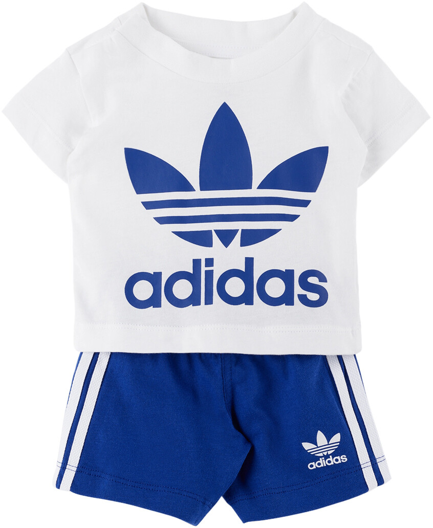 

Детский комплект из футболки и шорт с бело-голубым трилистником adidas Kids