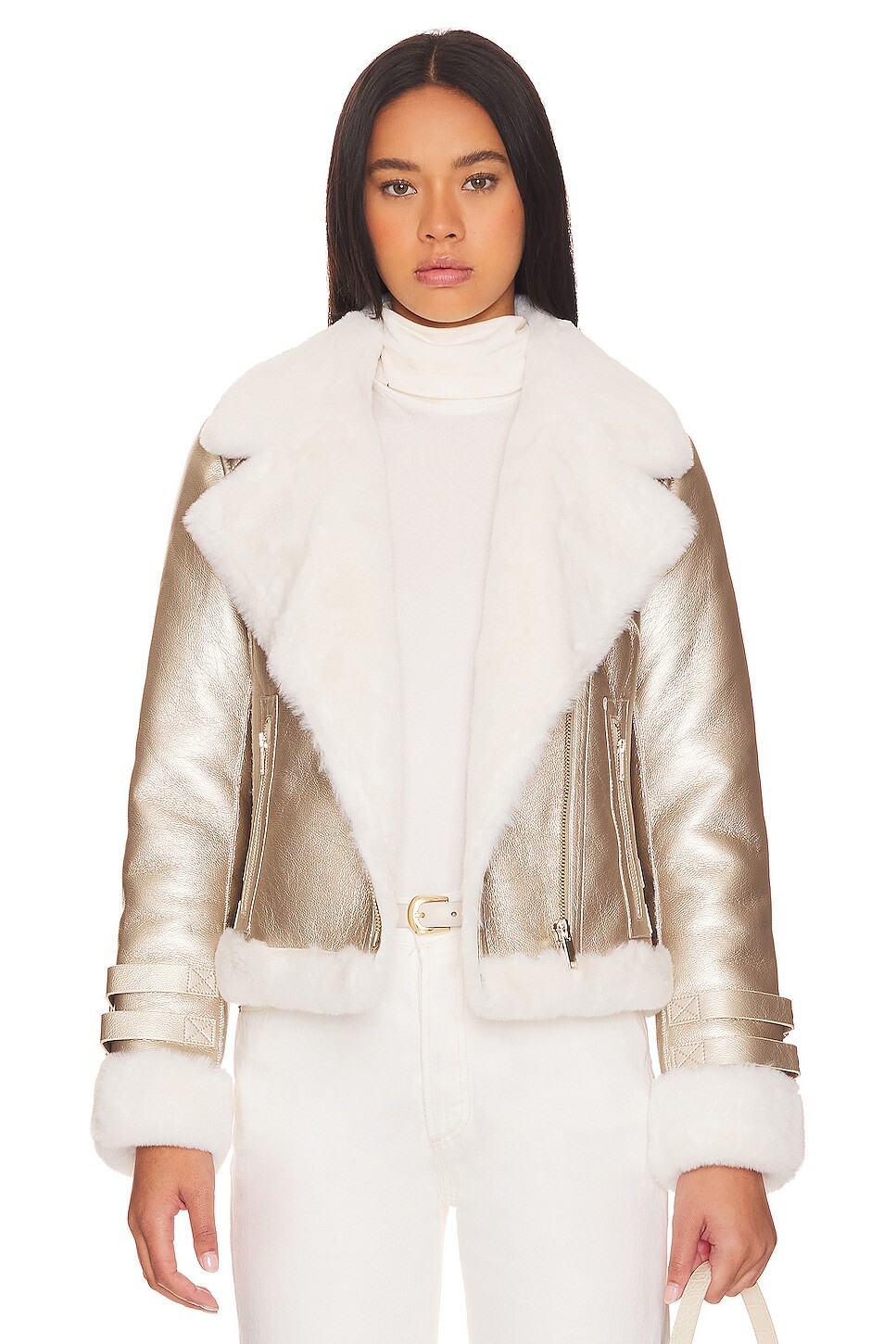 

Куртка Generation Love Dion Faux Fur Moto, цвет Pale Gold & White