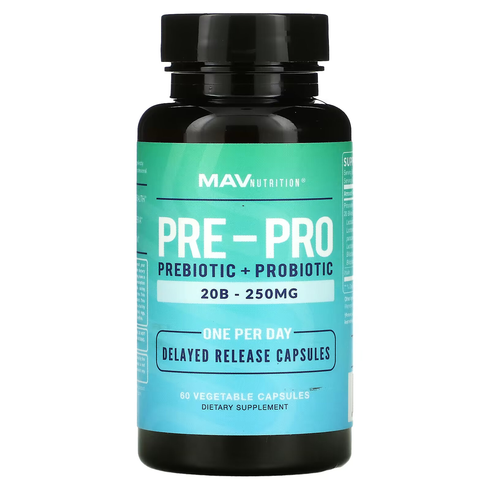 MAV Nutrition, Pre-Pro, пребиотик и пробиотик, 60 растительных капсул лактистат пробиотик пребиотик капс по 600мг 60