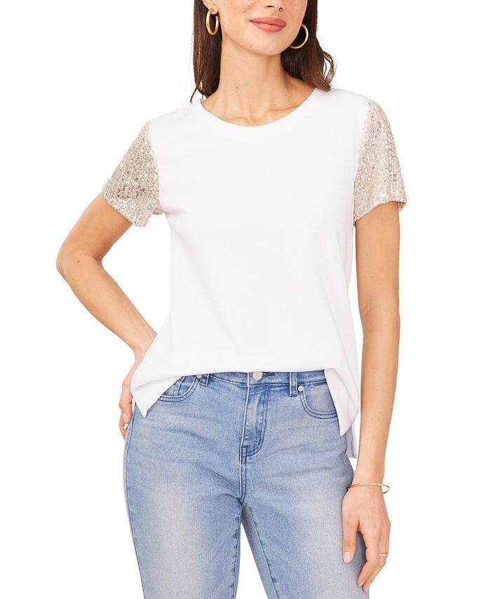 

Женский однотонный топ с короткими рукавами и пайетками Vince Camuto, белый