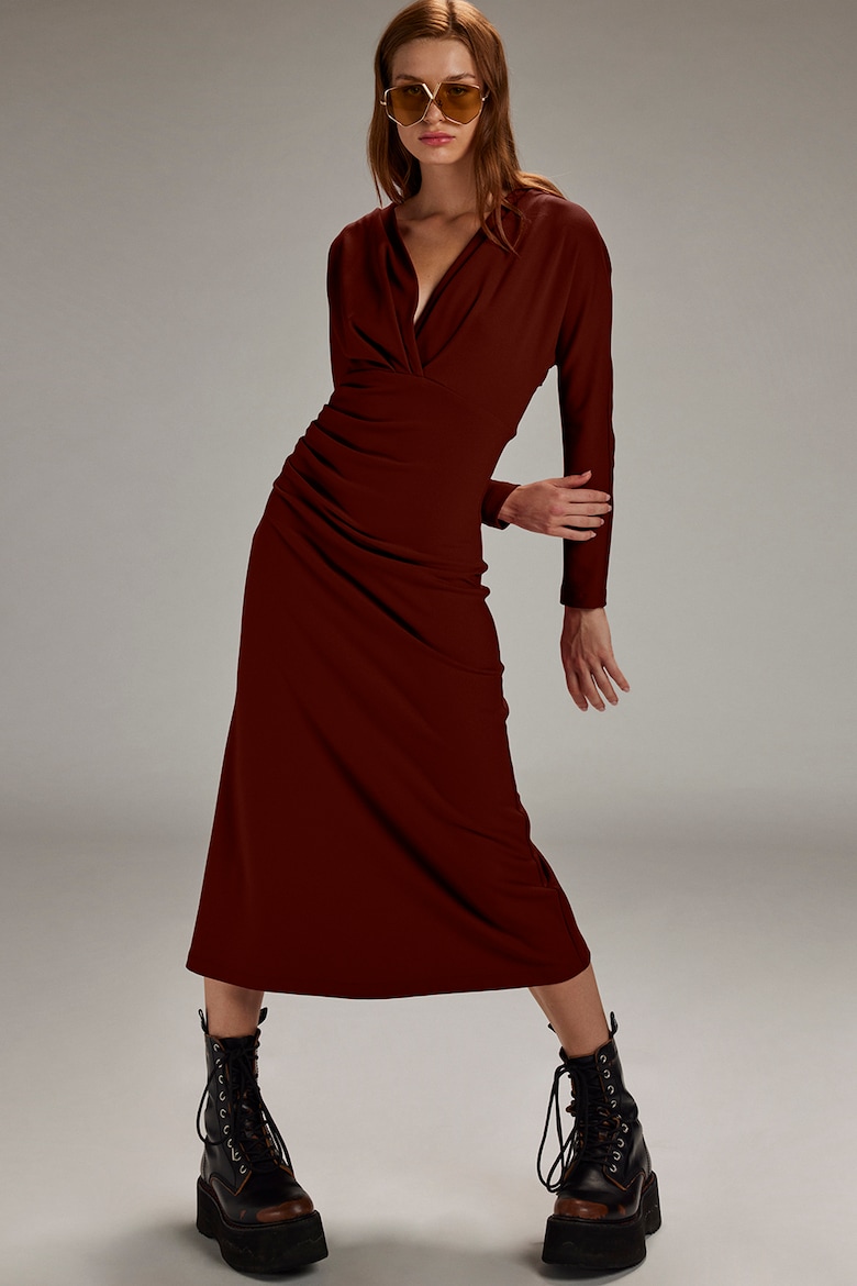 Платье с оправой и поясом Alina Cernatescu, коричневый