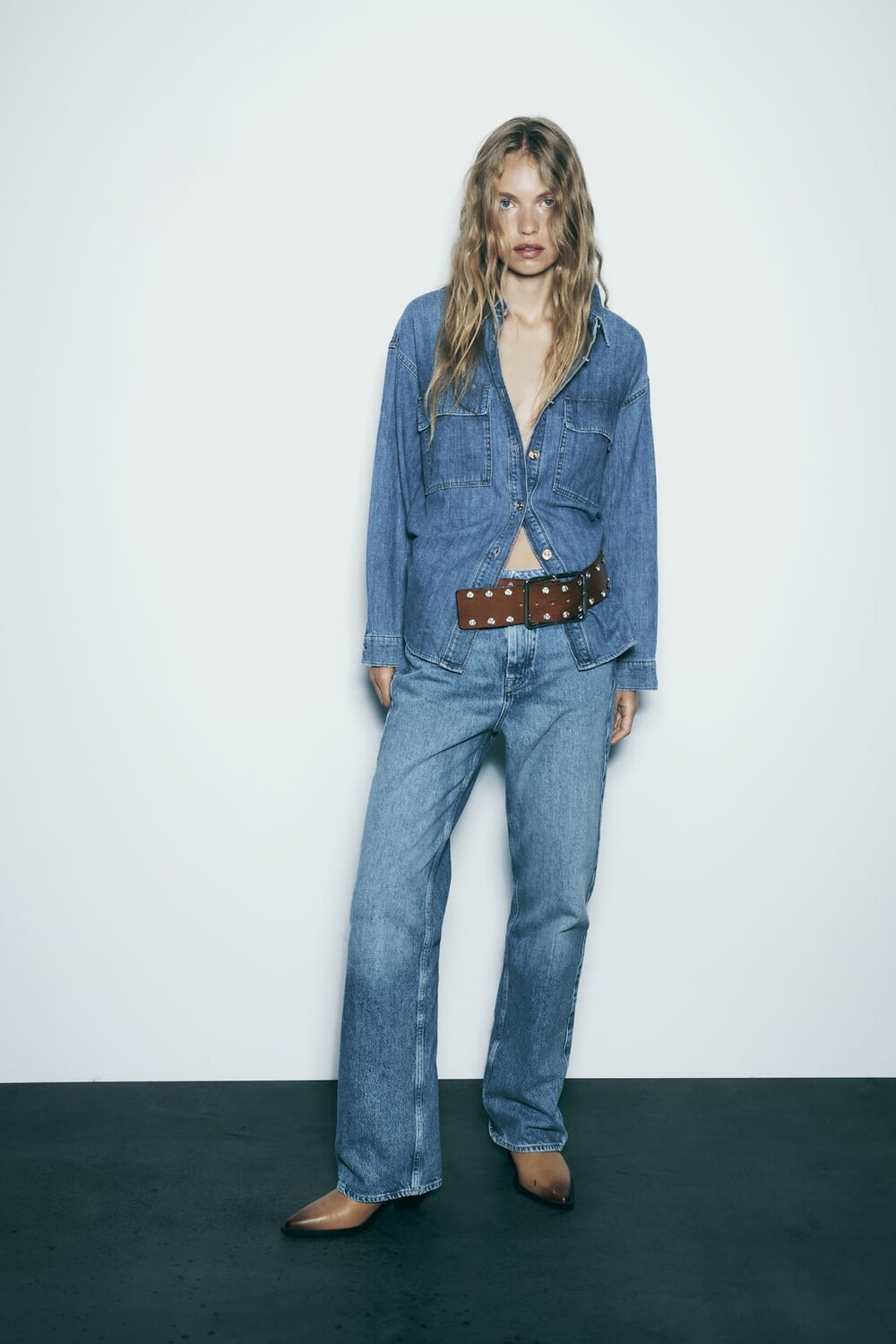 

Длинные джинсы прямого кроя с высокой талией Z1975 ZARA, синий