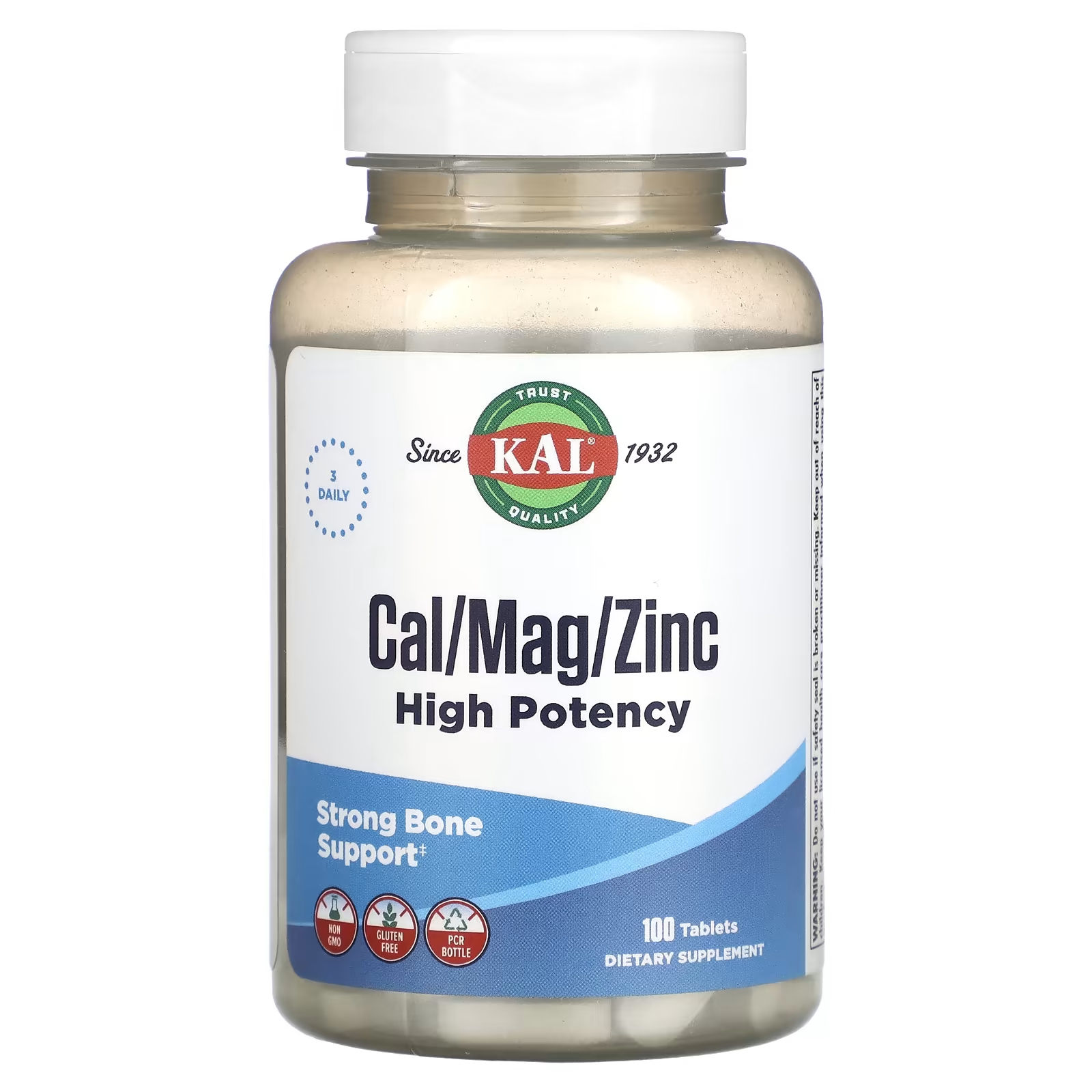 Пищевая добавка KAL Кальций-магний-цинк, 100 таблеток sundown naturals кальций магний и цинк 100 капсуловидных таблеток