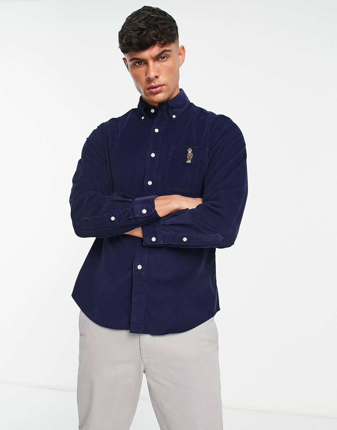 

Темно-синяя вельветовая рубашка с логотипом Polo Ralph Lauren