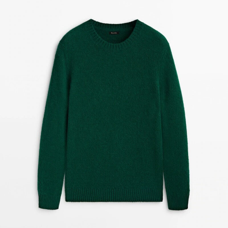 

Свитер Massimo Dutti Ribbed-Finish Crew Neck Knit, зеленый