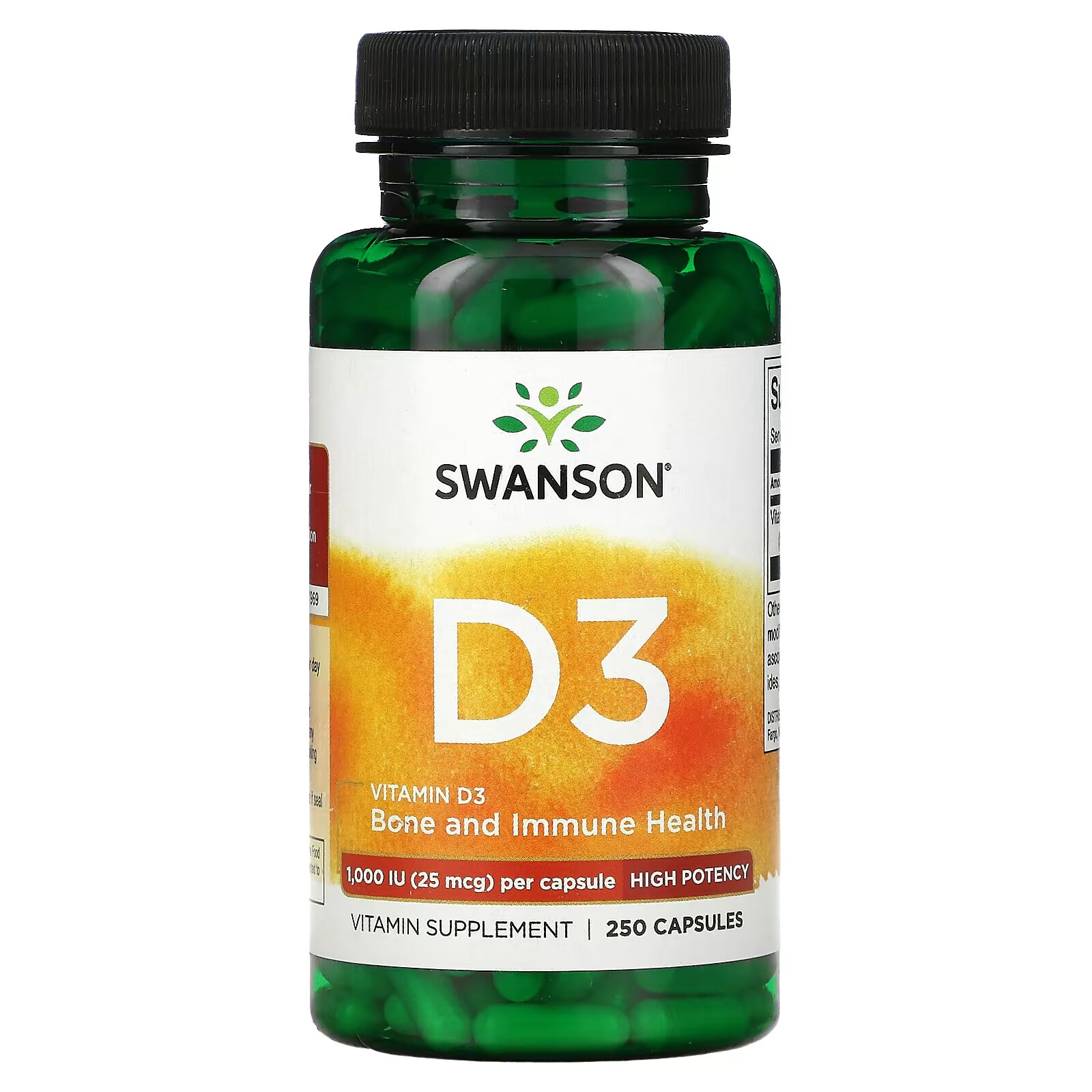 Swanson, Витамин D3, 1000 МЕ (25 мкг), 250 капсул витамин d3 25 мкг 1000 ме 360 капсул lake avenue nutrition