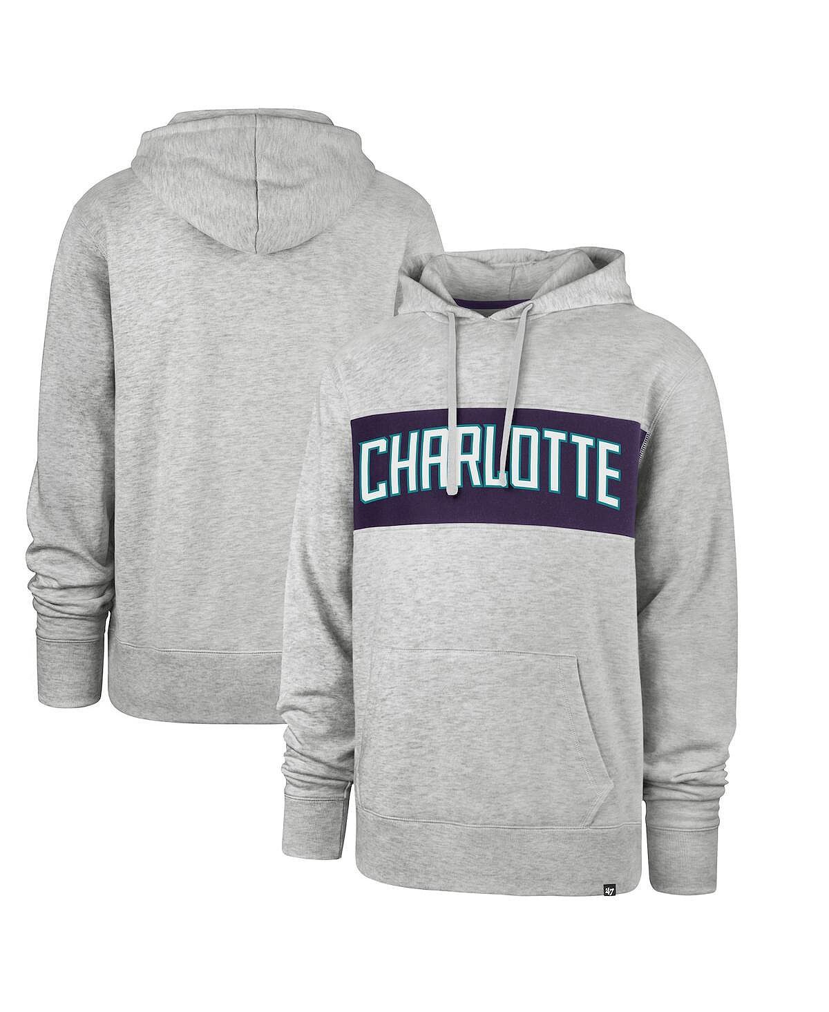 Мужская толстовка с капюшоном charlotte hornets '47 grey 2021/22 city edition wordmark chest pass '47 Brand, серый