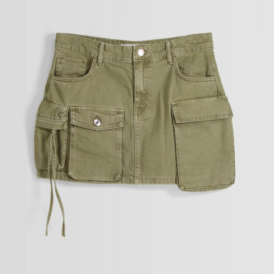 

Юбка Bershka Multi-Pocket Twill Mini, хаки
